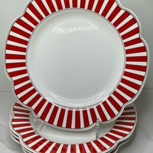 4 Grace Teaware Dinner Plates Red & White Scalloped 11.25” New